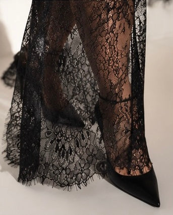 The satin lace maxi - Black