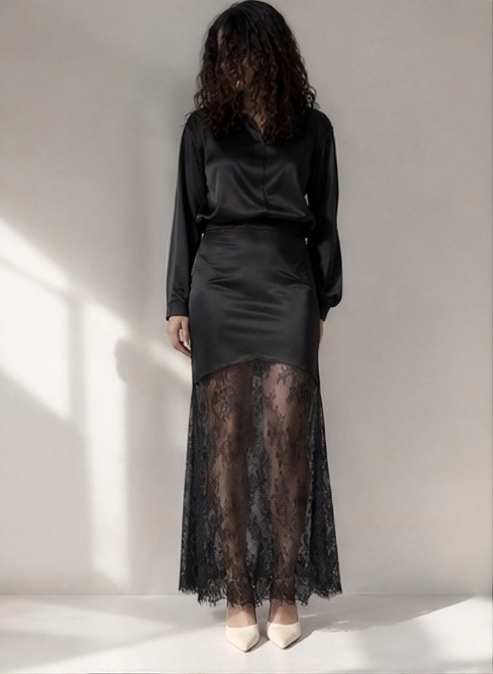 The satin lace maxi